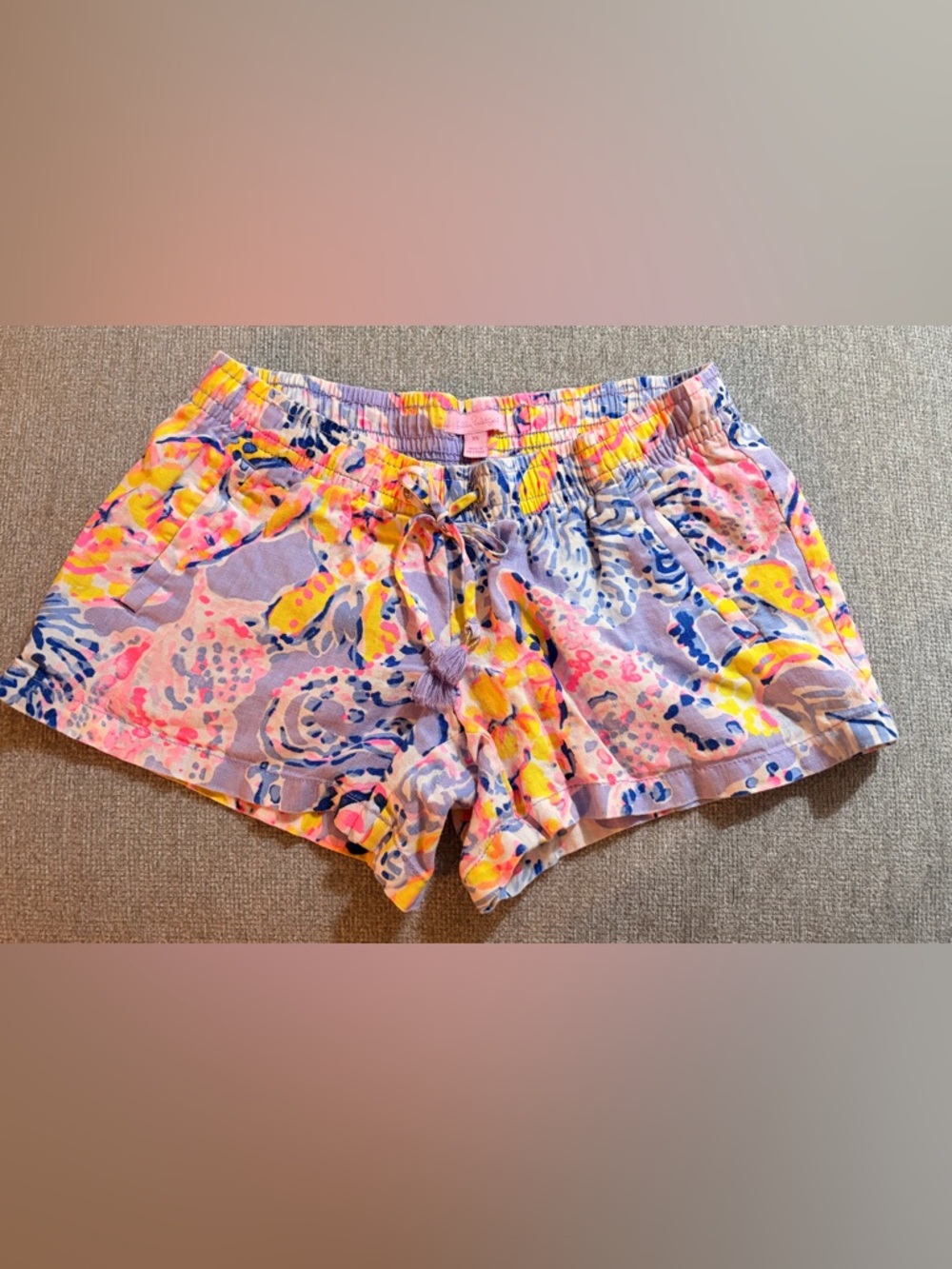Lilly Pulitzer Linen Pastel Multicolor Printed High-Waist Drawstring Shorts